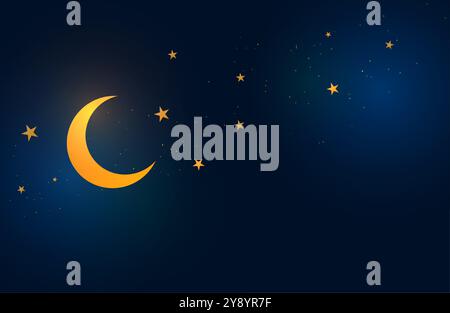 mystical night sky background with half moon and stars vector Stock Vector