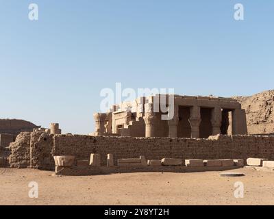 Columns facade of the inner courtyard temple of the god Horus in Edfu Egypt Stock Photo