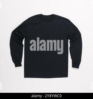 Flat Lay Black sweatshirt on white background Stock Photo