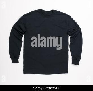 Flat Lay Black sweatshirt on white background Stock Photo