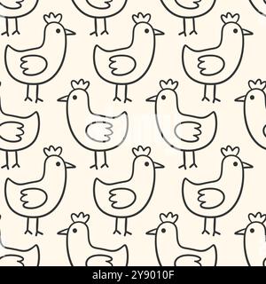 Chicken Seamless Pattern Hen Doodle Background Stock Vector