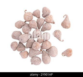 dried baby figs isolated on white background with clipping path, heap of whole figs close-up Stock Photo