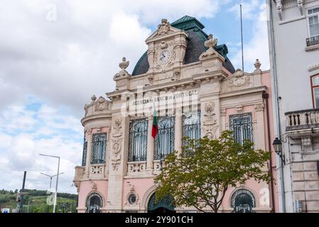 Classical house facade of the Bank of Portugal in Coimbra, Portugal Stock Photo