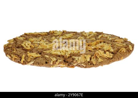 Dutch speculoos topped with almond slivers isolated on white background Stock Photo