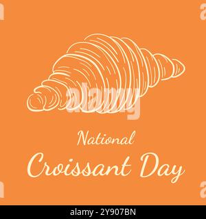 National Croissant Day banner in line art style. Croissant icon isolated on a brown background. Sweet pastry poster for January 30. Stock Vector