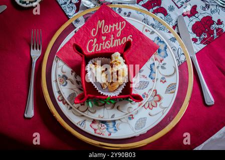 Christmas table decorations. Stock Photo