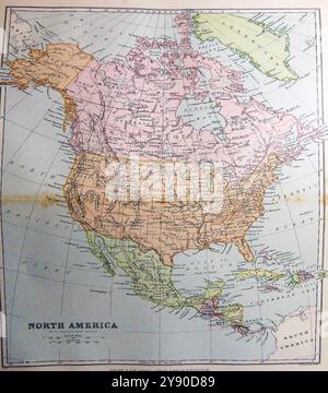 A late 19th century coloured map of North America Stock Photo