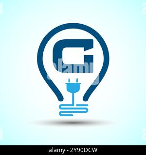 Initial alphabet with an electric bulb and plug. Electricity logo ...