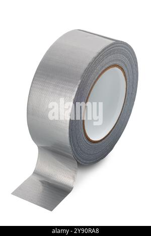 High-strength cloth adhesive tape, silver-colored adhesive tape roll isolated on white with clipping path included Stock Photo