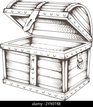 Treasures chest. Engraving treasure box isolated vector illustration Stock Vector