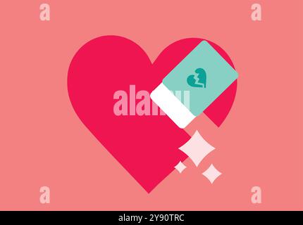 Erase heart and emotional pain illustration Stock Vector