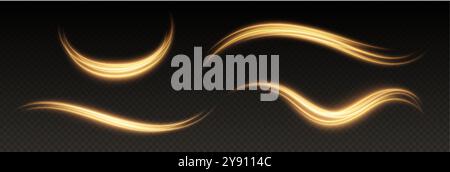 Glowing waves and curves, speed lines light effect, neon magic rays, abstract bright trails. Stock Vector