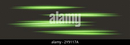 Green speed lines, glowing magic rays, abstract neon lines. Lights in motion effect. Stock Vector