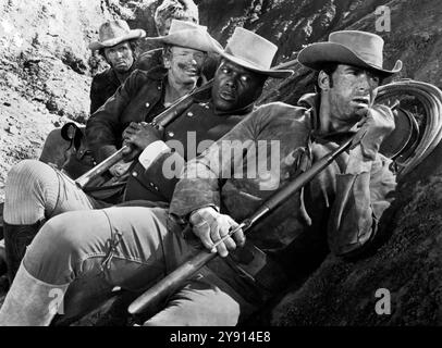 Sidney Poitier, James Garner, on-set of the western film, 'Duel At Diablo', United Artists, 1966 Stock Photo