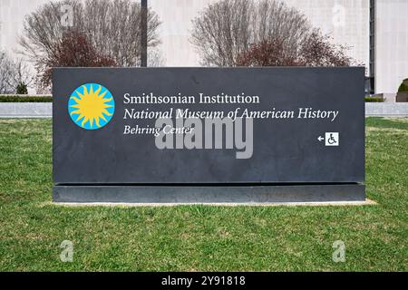 Washington D.C. - Mar 24, 2024: Sign for Smithsonian Institution, National Museum of American History, Behring Center. Stock Photo