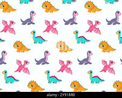 Cute dinosaurs childrens pattern. Vector illustration. Stock Vector