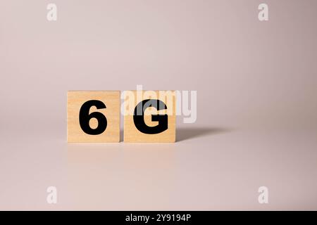 Image of 6g text banner against aerial view of cityscape. Stock Photo