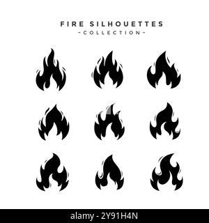 Collection of Fire Silhouettes Vector Design Stock Vector