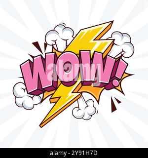 Wow 3D Text Comic Cartoon Vector Design Template Stock Vector