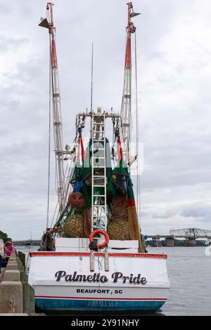 Shrimp boats on display at the Beaufort Shrimp Festival 2024. Stock Photo