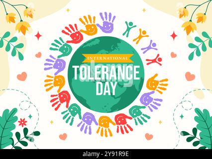 International Day of Tolerance Vector Illustration Featuring Diverse Skin Tone Hands Joined Together for Human Solidarity in a Flat Background Stock Vector