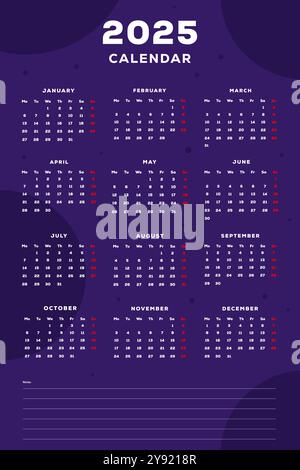 flat design 2025 calendar vertical poster illustration design Stock Vector