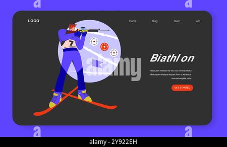 Winter sports concept. An athlete in a biathlon competition skis and shoots in a stylized vector illustration, set against a background with targets. Vector illustration. Stock Vector