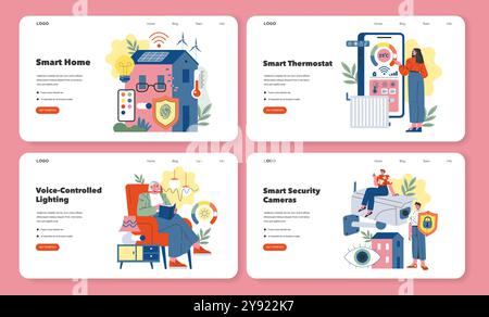 Smart Home technology set. Wireless household control and energy saving. Comfortable living environment, security, and automation. Vector illustration. Stock Vector