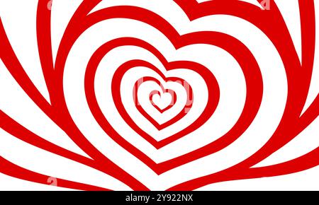 Tunnel heart, vector background with concentric red and white heart shapes create hypnotic effect. Abstract swirled and twisted pattern symbolizes love, romance and passion, for Valentines holiday Stock Vector