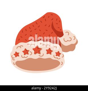 Festive red Santa hat with stars flat color vector object Stock Vector