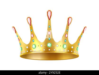 Realistic 3D royal crown. Golden kingdom jewels for king and queen ...