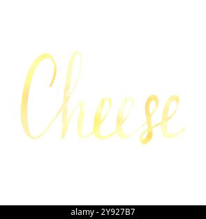 Hand drawn watercolor cheese text isolated on white background. Can be used for postcard, label, scrapbook and other printed products Stock Photo
