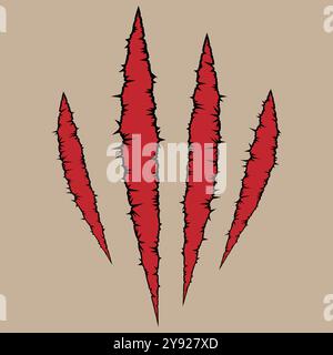 Dog or Wolf Paw print with scratches. Black Silhouette, contour, red ...