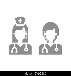 Doctor and nurse with stethoscope. Healthcare worker vector icon. Stock Vector