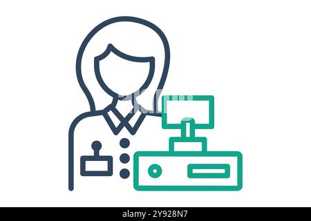 Cashier icon. line icon style. women with payment machine. icon related to services. hotel elements vector illustration Stock Vector