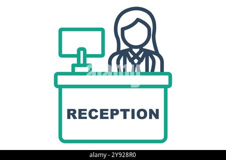 Reception icon. line icon style. women with desk. icon related to reception. hotel elements vector illustration Stock Vector