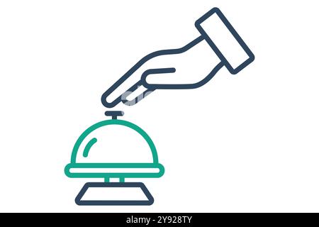 Desk bell icon. line icon style. hand with bell. icon related to reception. hotel elements vector illustration Stock Vector
