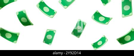Falling green banknotes, 3d money concept. Banking, finance profit, dividends. Money prize on lottery, rain of cash. Isolated realistic vector scene Stock Vector