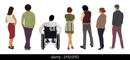 Set of diverse business people standing rear view Stock Vector