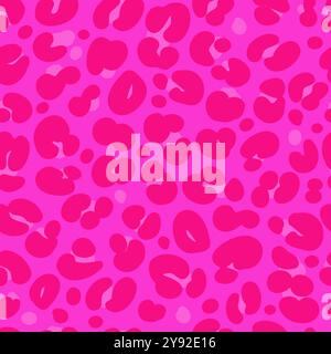 Leopard print seamless pattern. Neon cheetah skin 80 90s design. Bright pink spots background. Vector Stock Vector