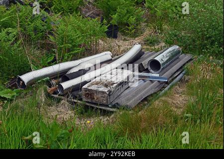 Pile of assorted detritus on farm.  Lergychoniemhor, Argyll and Bute, Scotland, United Kingdom, Europe. Stock Photo