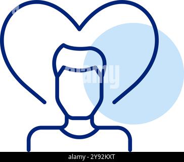 Man avatar and heart. Dating app user. Finding romantic love. Pixel perfect, editable stroke vector icon Stock Vector