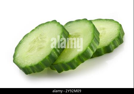 fresh raw cucumber slices isolated on white background Stock Photo