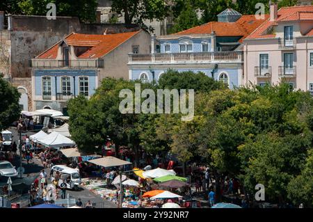 View of the Feira da Ladra market from National Pantheon, Church of Santa Engracia, Lisbon, Portugal Stock Photo