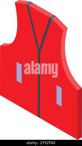 Red life vest isometric icon showing safety and protection for water sports and activities Stock Vector