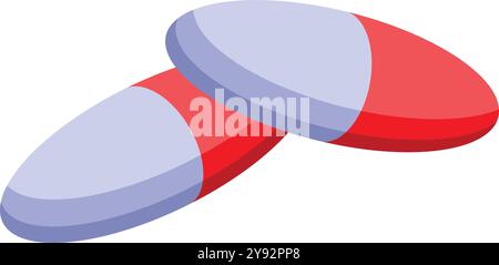 Two red and white medicine pills are lying on top of each other, suggesting a dose Stock Vector