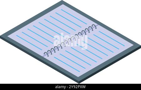 Open spiral notepad showing blank lined pages in isometric view, ready for your message or design Stock Vector