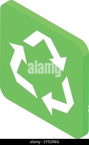 Green square recycle icon showing recycling symbol with arrows, great for eco friendly projects Stock Vector