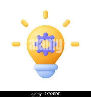 Light Bulb with gear cogwheel. Business, education, solution and idea concept. 3d vector icon. Cartoon minimal style. Stock Vector