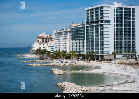 Clearwater, FL, USA - 02 Oct 2024 - Hotels alonf the Clearwater Beach Strip Stock Photo